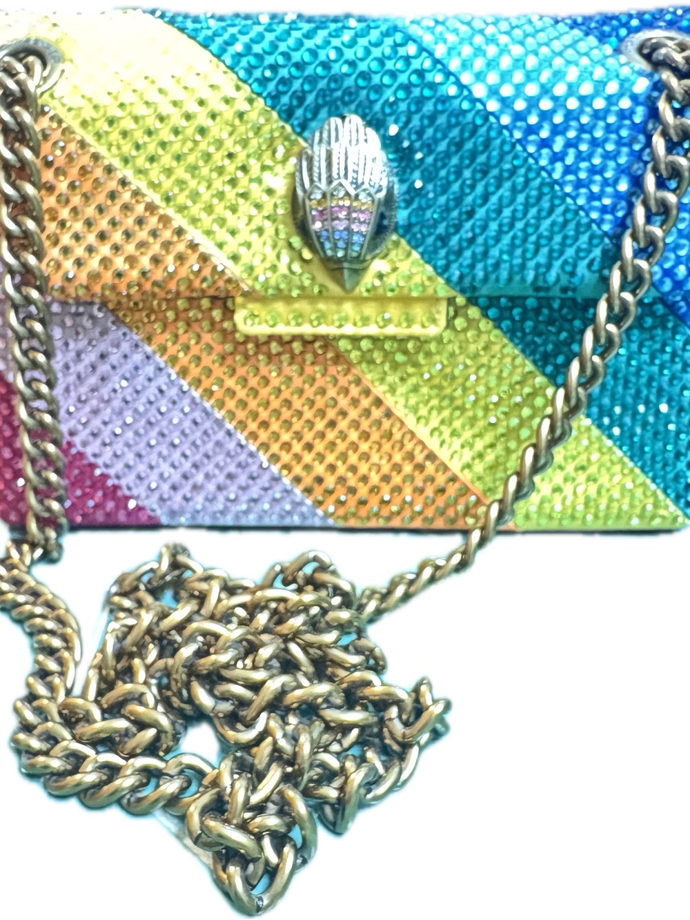Kurt Geiger Multicolor Crystal Mini Shoulder Bag with Gold Chain - Picture 2 of 8
